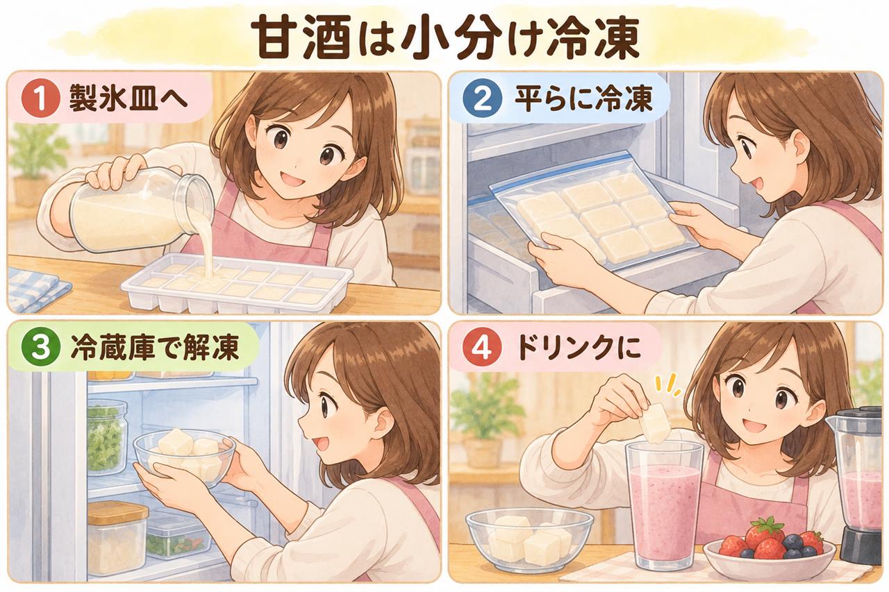 図解：甘酒は小分け冷凍