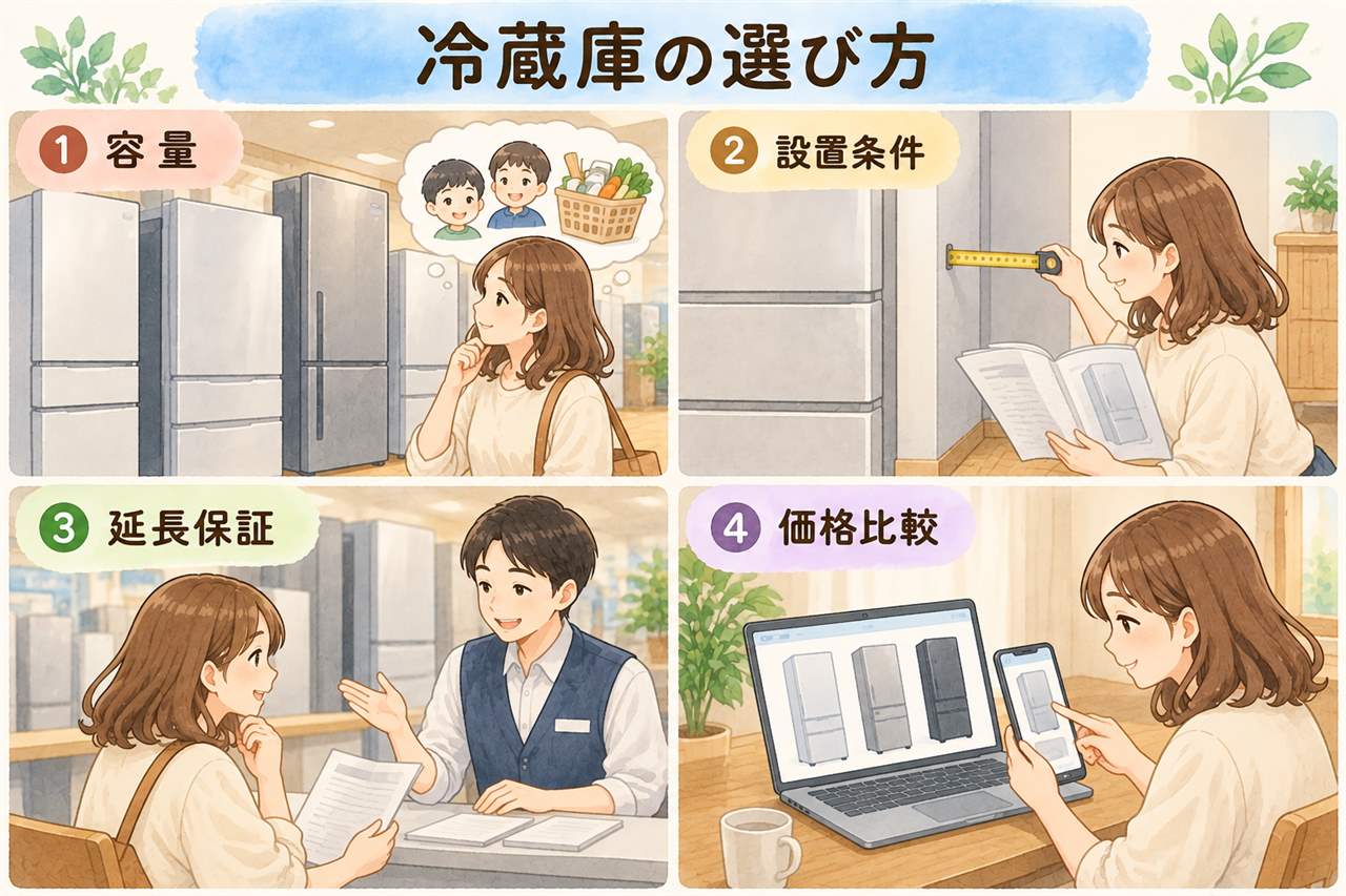 図解：冷蔵庫の選び方（容量・設置条件・延長保証・価格比較）