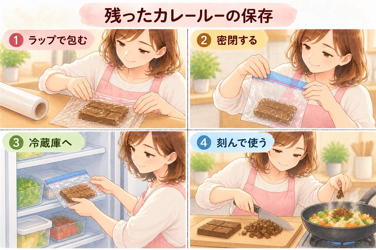図解:残ったカレールーの保存