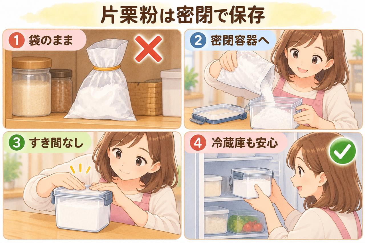 図解:片栗粉は密閉で保存